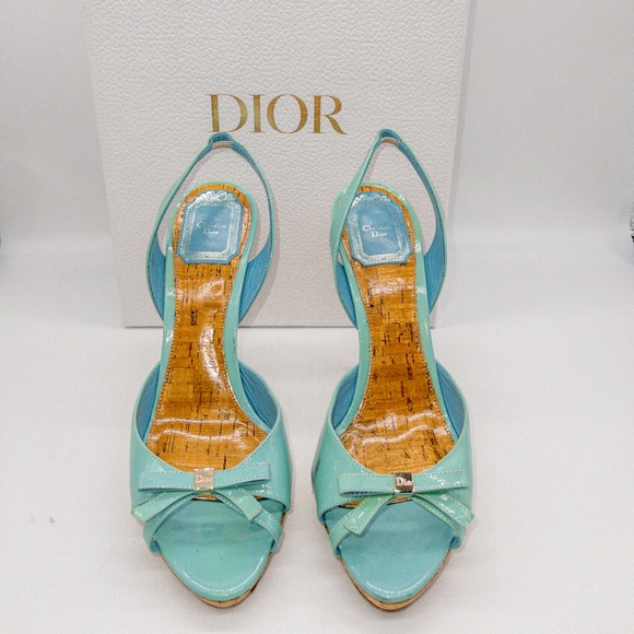 πΉSOLD πΉDior Patent Leather Peep Toe Sling Back Platform Bow DetailHeel Size 38 - Picture 2 of 12